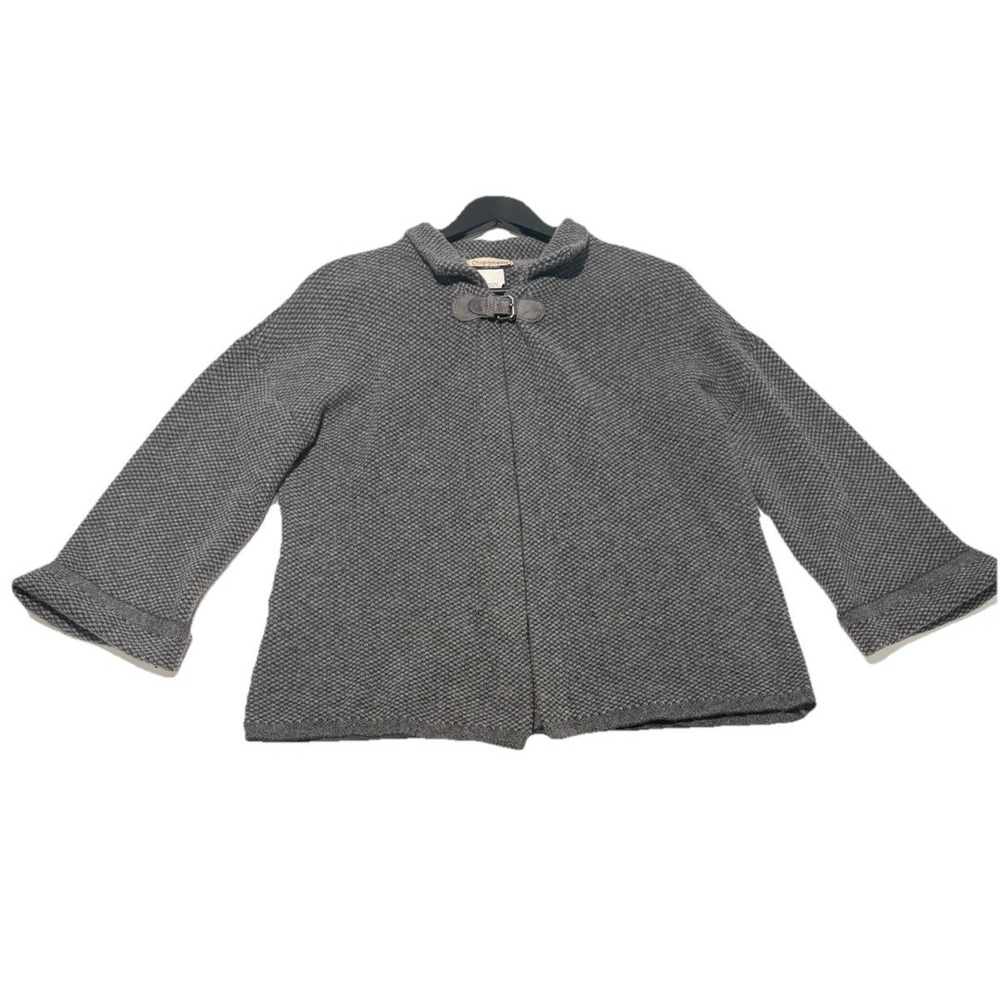 Chiaramente Coatigan Woman's Large, Soft Gray Wool Made in Italy Buckle Close
